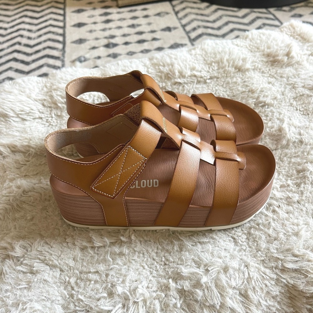 Project Cloud Phased Tan Leather Platform Fisherman Wedge Sandals Womens Size 8 - Picture 2 of 7